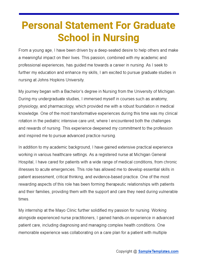 personal statement for graduate school in nursing
