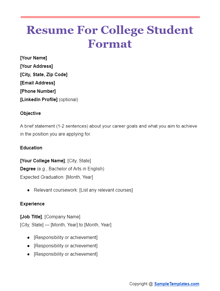 resume for college student format