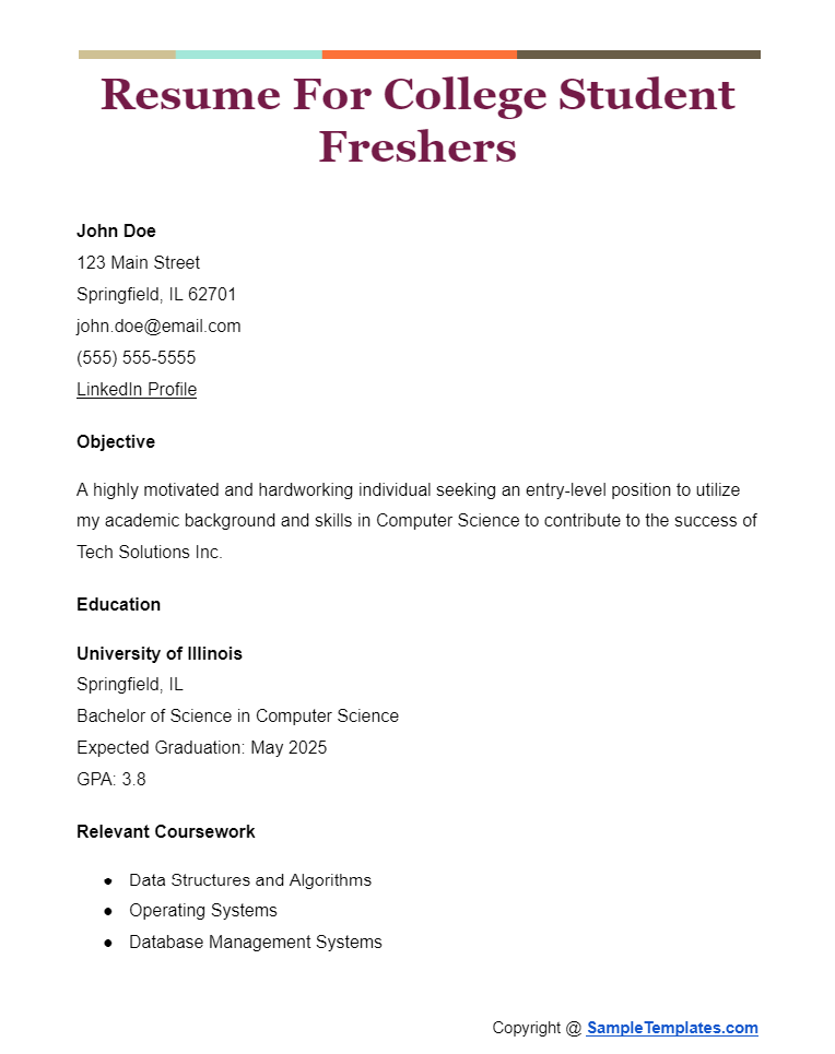 resume for college student freshers