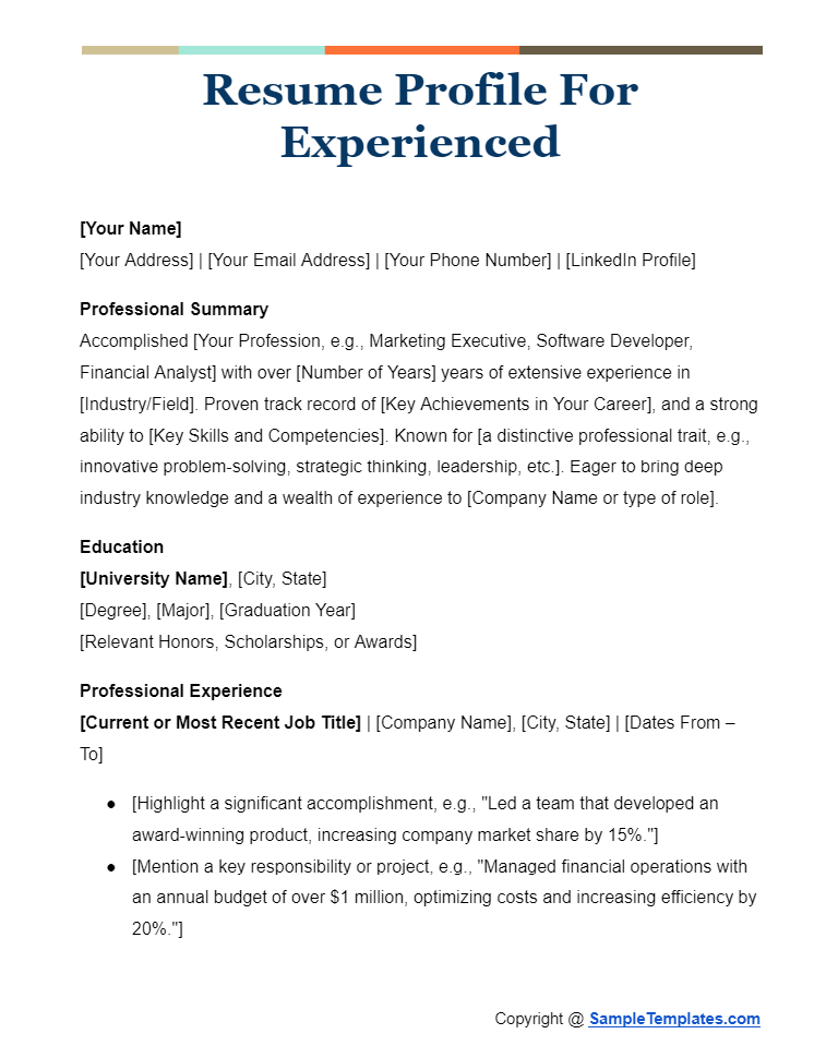resume profile for experienced