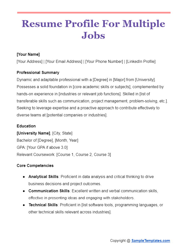 resume profile for multiple jobs