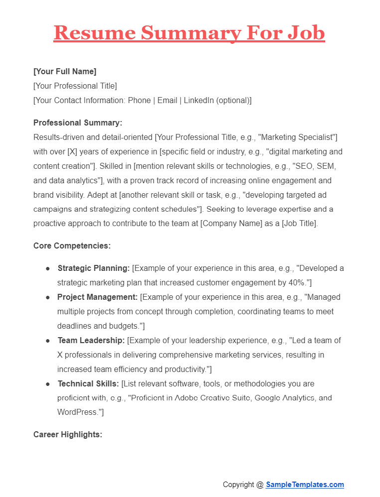 resume summary for job