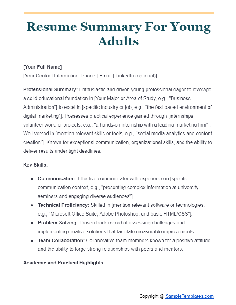 resume summary for young adults
