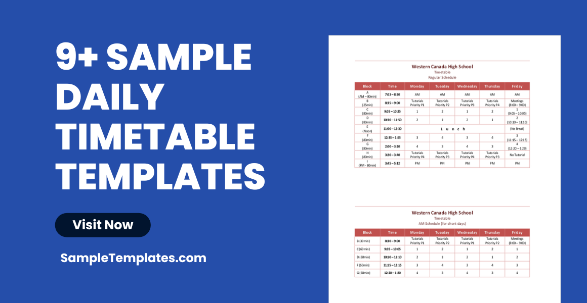 sample daily timetable templates