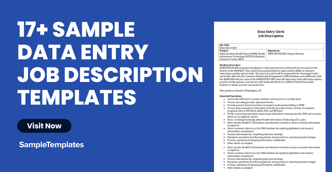 FREE 17+ Sample Data Entry Job Description Templates in PDF MS Word