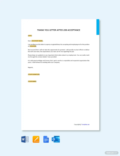 sample thank you letter after job acceptance template
