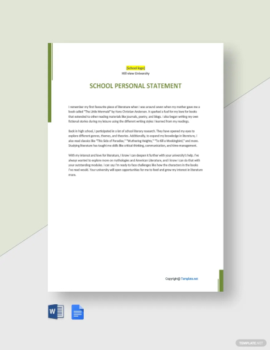 personal statement template for high school