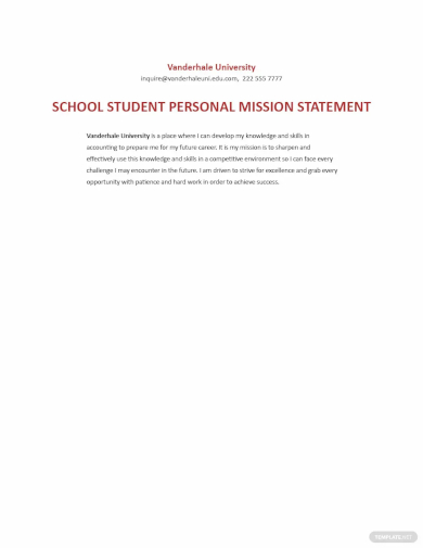 school student personal mission statement template