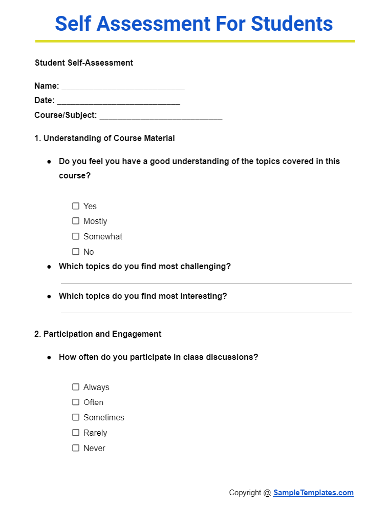 self assessment for students