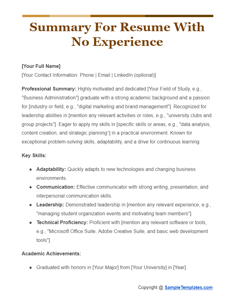 summary for resume with no experience