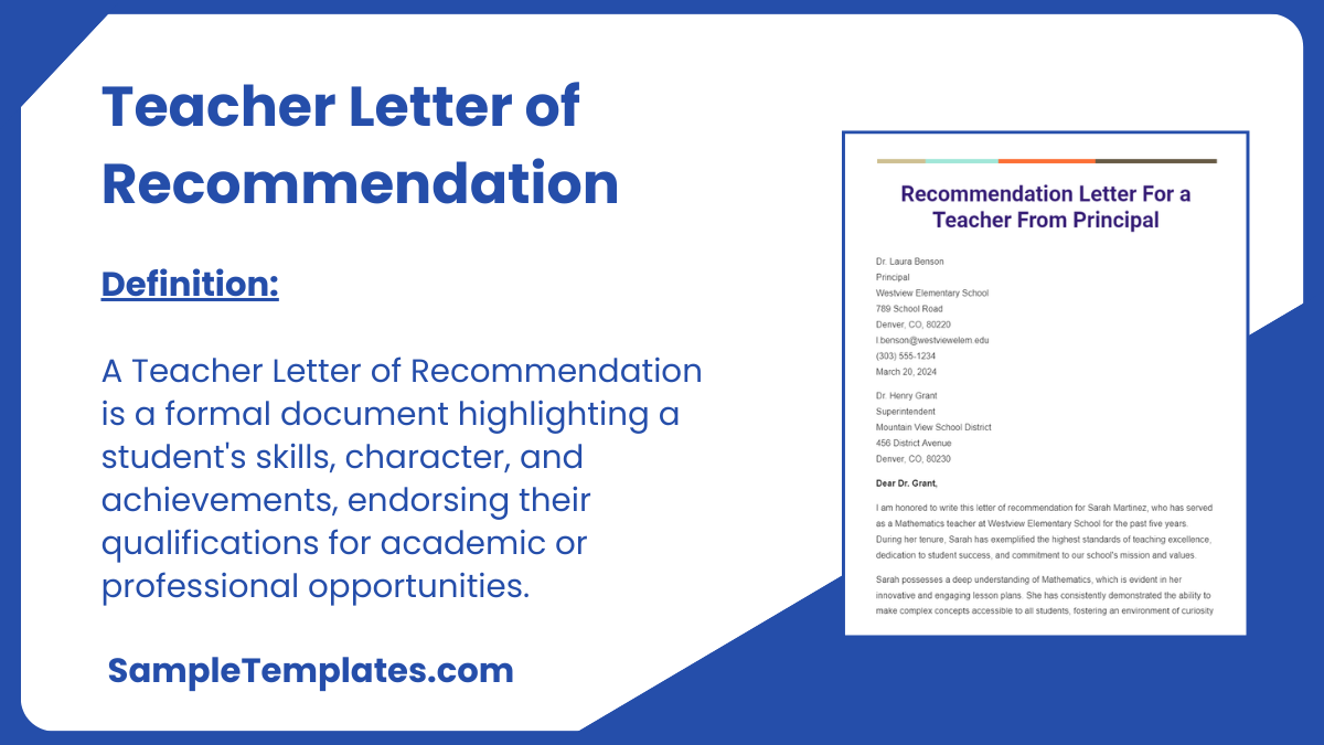 Teacher Letter of Recommendation