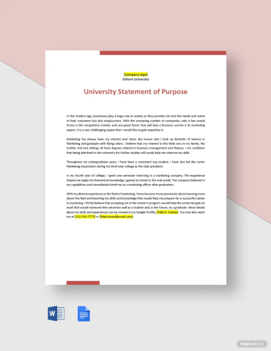 university statement of purpose template