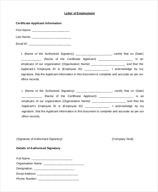 employment letter format