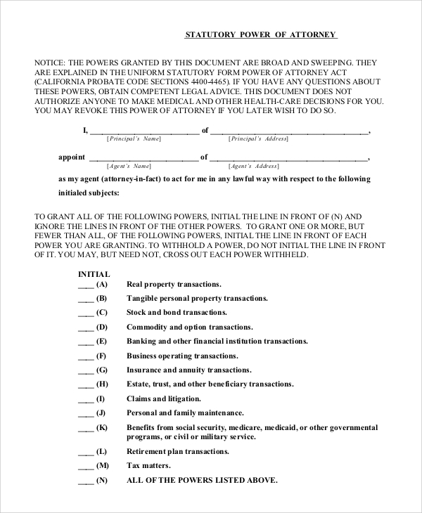 When Is Uniform Statutory Form Power Of Attorney Used California