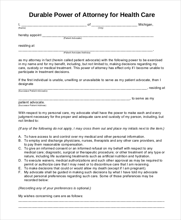 FREE 9+ Sample Durable Power of Attorney Forms in PDF | MS Word