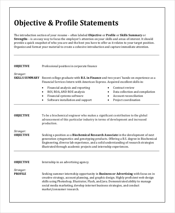 Objective Summary Template
