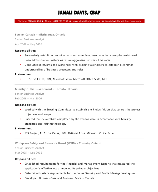 certified business analyst resume