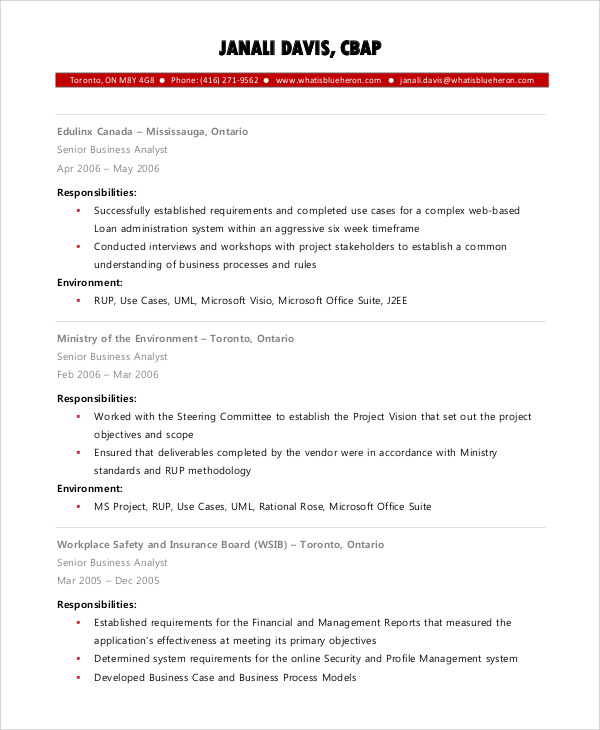 FREE 7+ Sample Business Analyst Resume Templates in PDF | MS Word