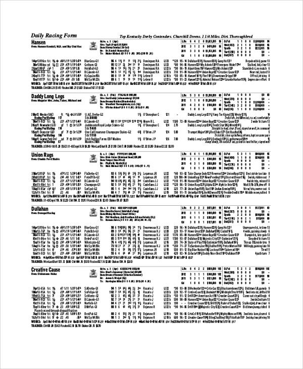 Printable Horse Race Form Monmouth Printable Forms Free Online