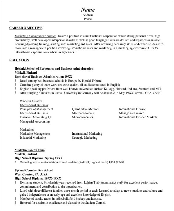 resume objective examples for sales and marketing