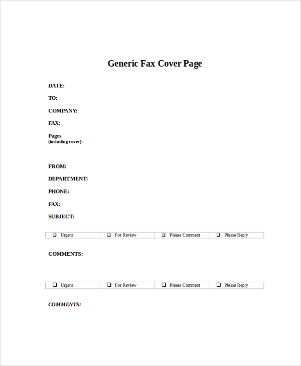 generic fax cover page