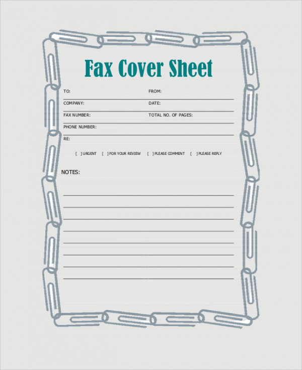 sample fax cover sheet page