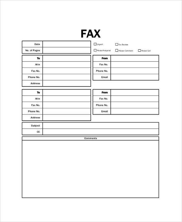 printable fax cover page