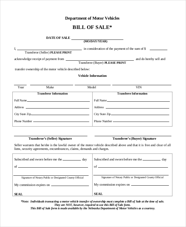 dmv bill of sale form
