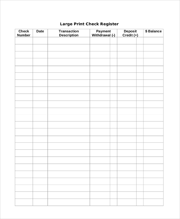 large print check register example