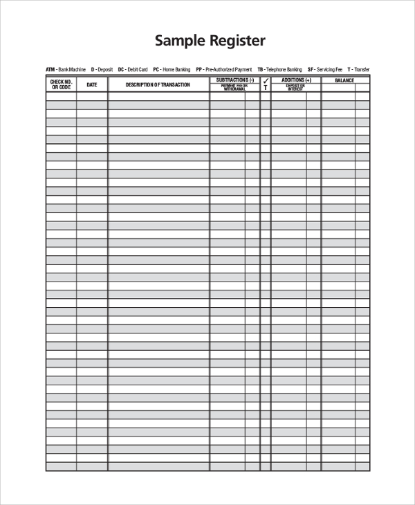 FREE 9+ Printable Check Register Samples in PDF | MS Word | Excel