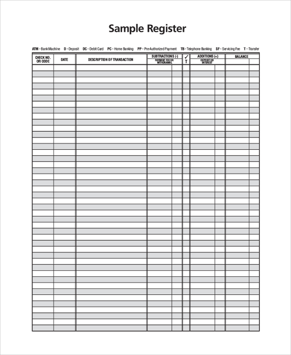 bank transaction register