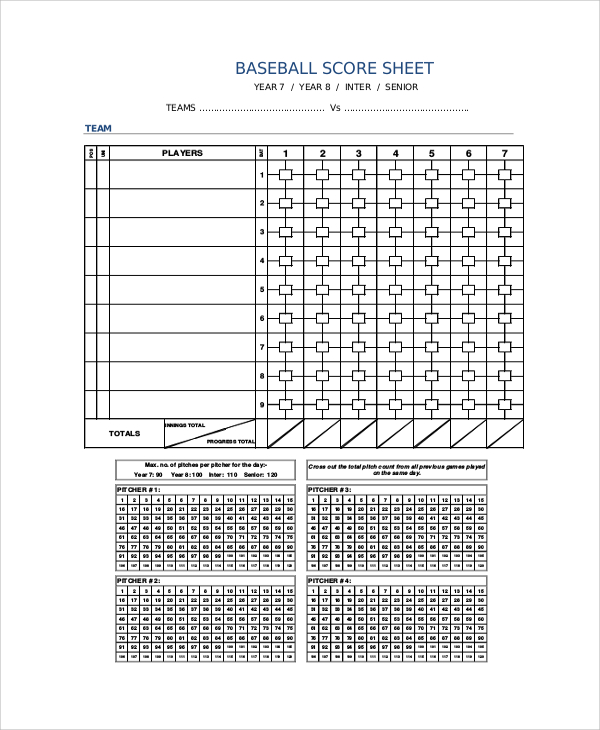 baseball score sheet format