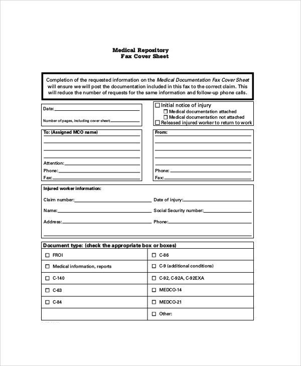 medical repository fax cover sheet pdf
