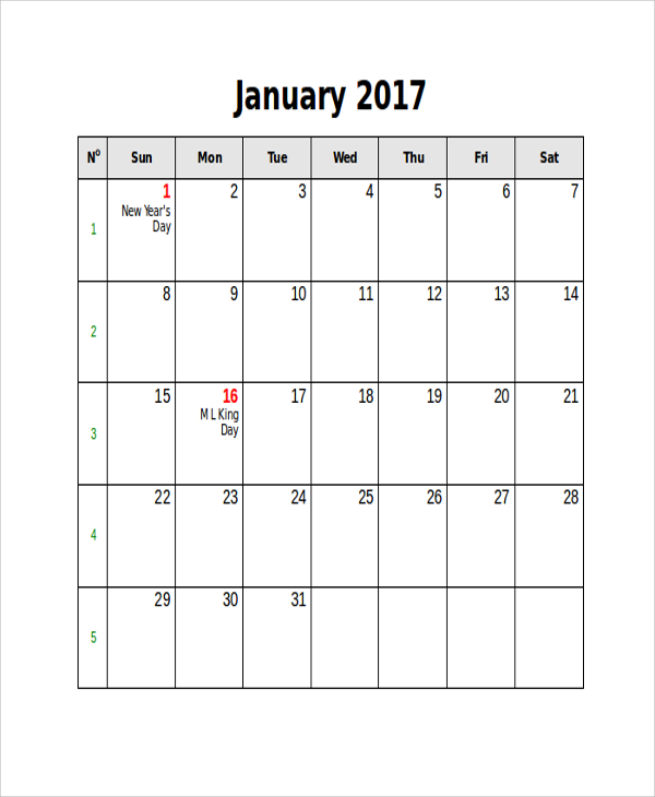 FREE 6 Sample Blank Printable Calendar Templates In MS Word PDF
