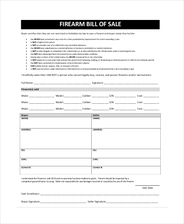 sample firearm bill of sale