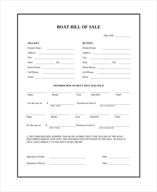 sample boat bill of sale