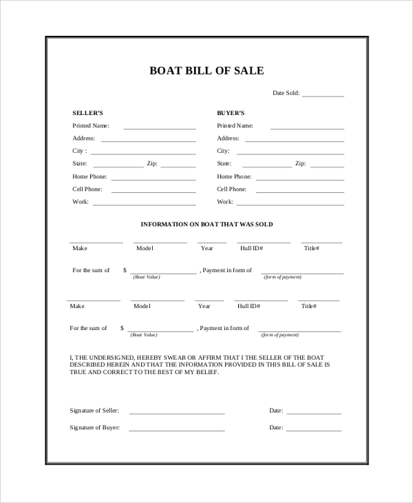 Free Boat Bill Of Sale Template Free Boat Bill Of Sale Template