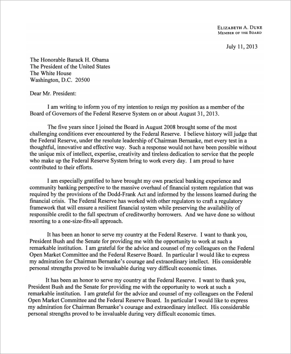 board member resignation letter example