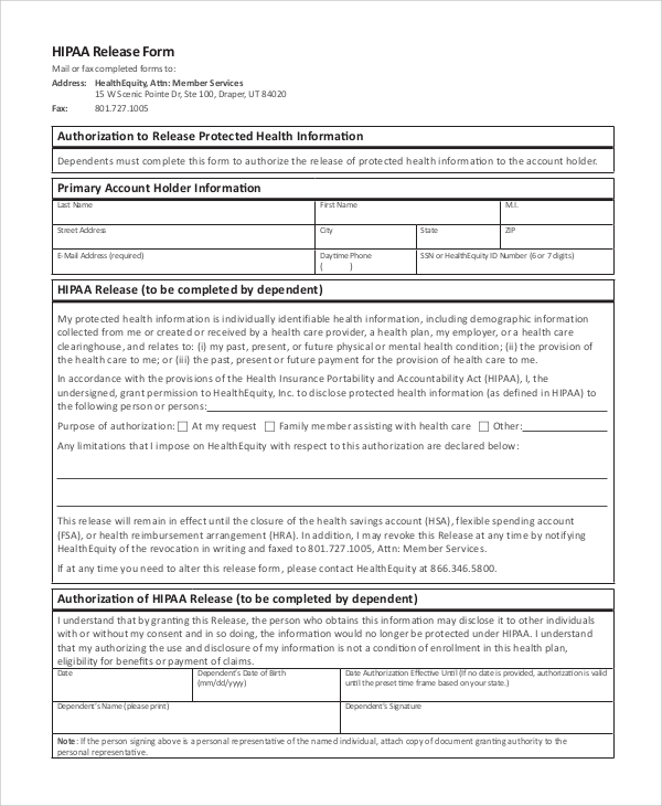 Sample Hipaa Release Form 8 Examples In PDF Word