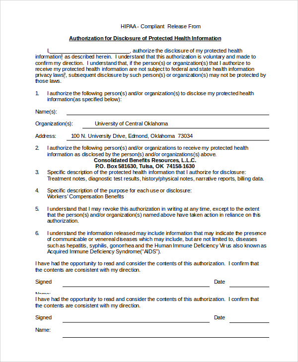 hipaa compliant medical release form