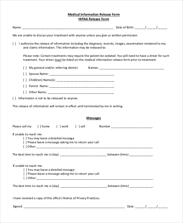 hipaa medical release form