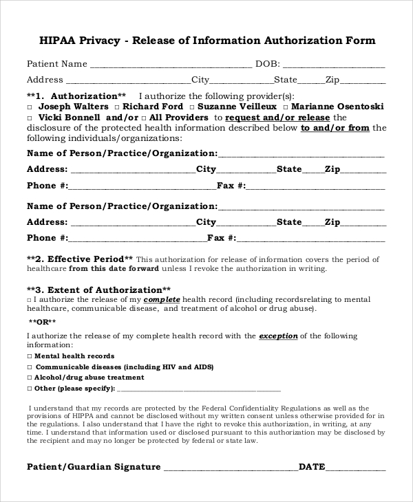 hipaa privacy release form