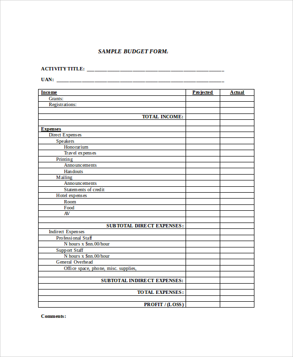 sample budget format1