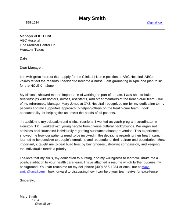 cover letter for resume nursing