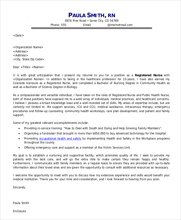 FREE 11+ Sample Nursing Cover Letter Templates in PDF