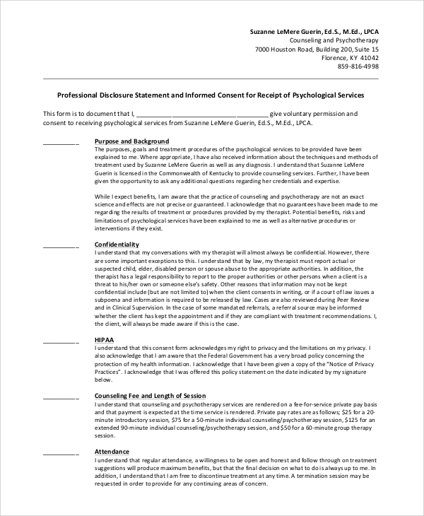 professional disclosure informed consent form