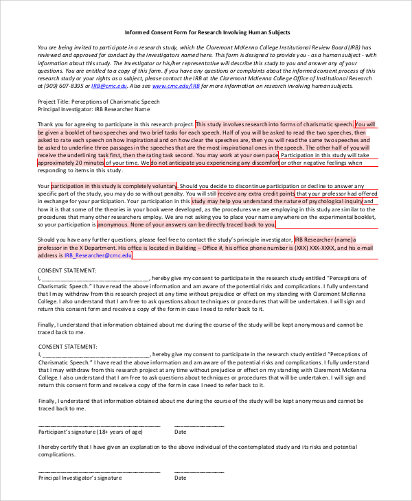 informed consent form for research