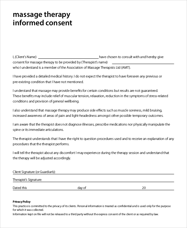 massage therapy informed consent form