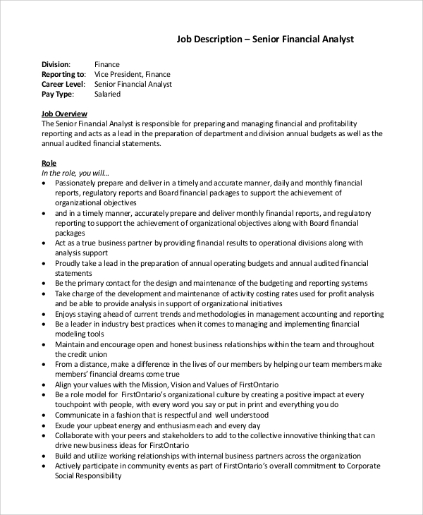 FREE 8+ Sample Financial Analyst Job Description Templates