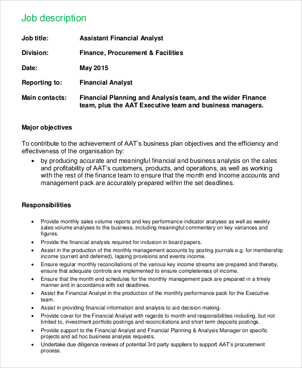 FREE 8+ Sample Financial Analyst Job Description Templates ...